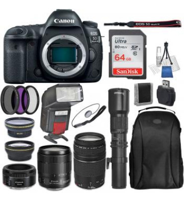 Canon EOS 5D Mark IV DSLR Camera with 24-105mm f/4L II Lens, 75-300mm f/4-5.6 III USM Lens, 50mm f/1.8 STM Lens, Ultimaxx 500mm Preset Lens and Accessory Bundle
