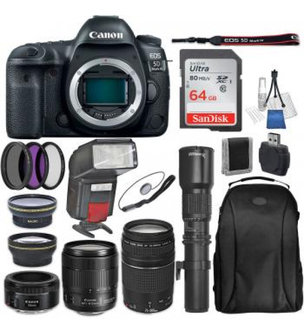 Canon EOS 5D Mark IV DSLR Camera with 24-105mm f/4L II Lens, 75-300mm f/4-5.6 III USM Lens, 50mm f/1.8 STM Lens, Ultimaxx 500mm Preset Lens and Accessory Bundle