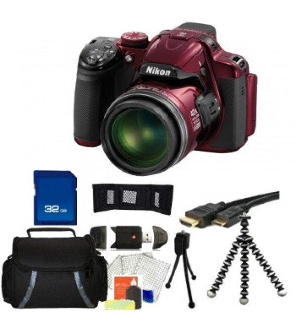 Nikon COOLPIX P520 Digital Camera (Red) + Accessory Bundle