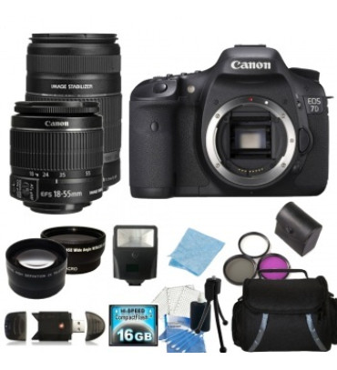 Canon EOS 7D SLR Digital Camera with 18-55mm f/3.5-5.6 IS II Lens & 55-250mm f/4-5.6 IS II Lens   Accessory Bundle
