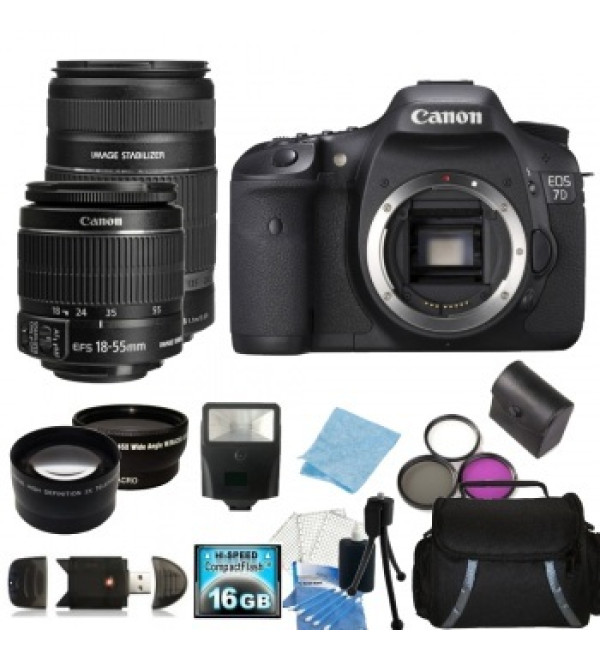 Canon EOS 7D SLR Digital Camera with 18-55mm f/3.5-5.6 IS II Lens & 55-250mm f/4-5.6 IS II Lens   Accessory Bundle
