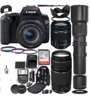 Canon EOS 250D (Rebel SL3) DSLR Camera with 18-55mm & 75-300mm Canon Lenses & 500mm Lens with 2x Teleconverter (1000mm) & Premium Accessory Bundle