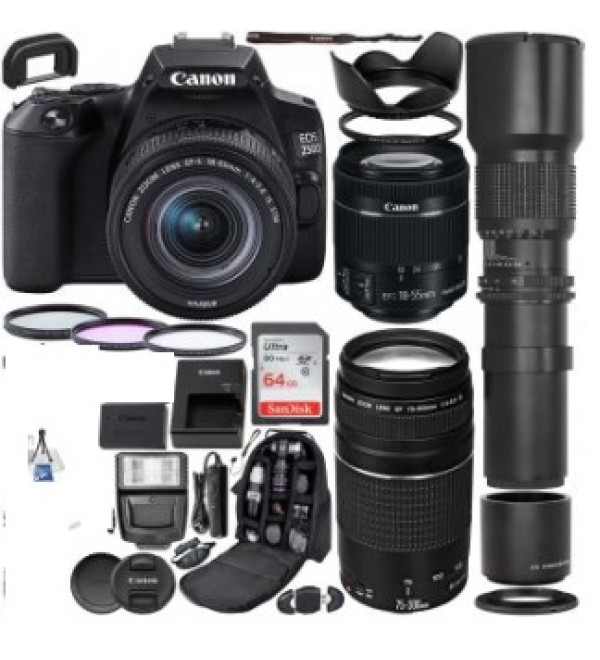 Canon EOS 250D (Rebel SL3) DSLR Camera with 18-55mm & 75-300mm Canon Lenses & 500mm Lens with 2x Teleconverter (1000mm) & Premium Accessory Bundle