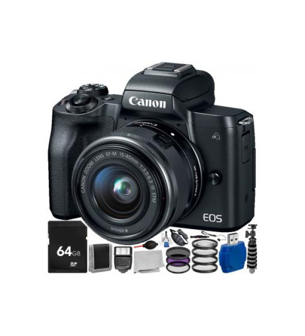 Canon EOS M50 Mirrorless Digital Camera with 15-45mm Lens (Black) Accessory Bundle