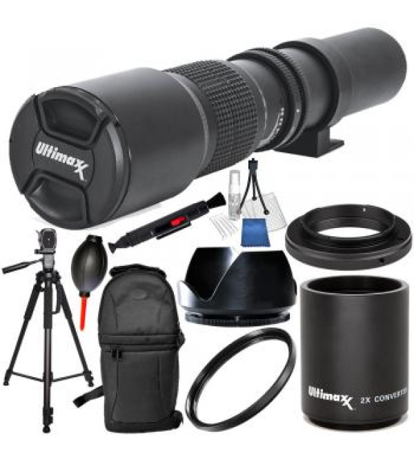 500mm F/8.0 Multi Coated High-Power Preset Telephoto Lens (for Canon) Accessory Bundle