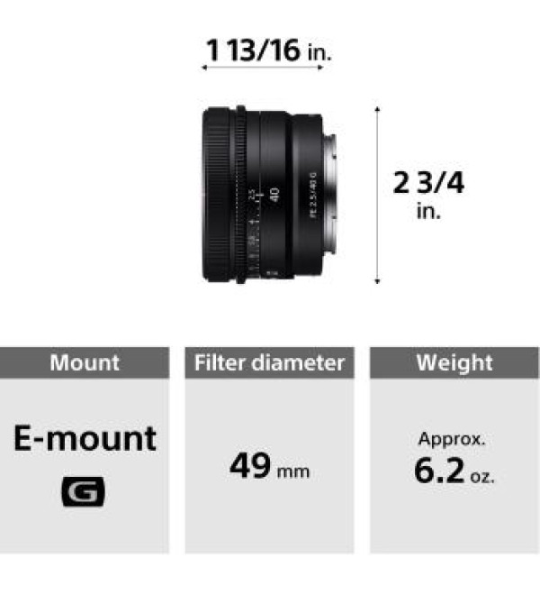 Sony FE 40mm f/2.5 G Lens + 0.43x Wide-Angle Lens Attachment with Detachable Macro, 3PC Multi-Coated UV Filter Kit (UV, CPL, FLD), 2.2X Telephoto Lens Attachment & Much More (20pc Bundle)