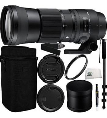 Sigma 150-600mm f/5-6.3 DG OS HSM Contemporary Lens for Canon EF Bundle Includes Manufacturer Accessories + 72 inch Monopod with Quick Release + UV Filter + Lens Pen + Microfiber Cleaning Cloth