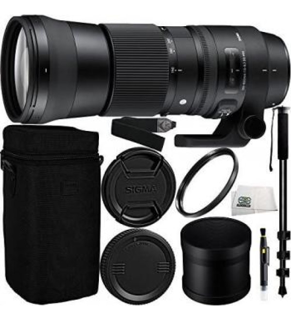 Sigma 150-600mm f/5-6.3 DG OS HSM Contemporary Lens for Canon EF Bundle Includes Manufacturer Accessories + 72 inch Monopod with Quick Release + UV Filter + Lens Pen + Microfiber Cleaning Cloth