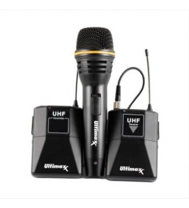 Ultimaxx Wireless Microphone Kit w/ Lavalier Mic, Cables, Carry Case, Handheld Mic