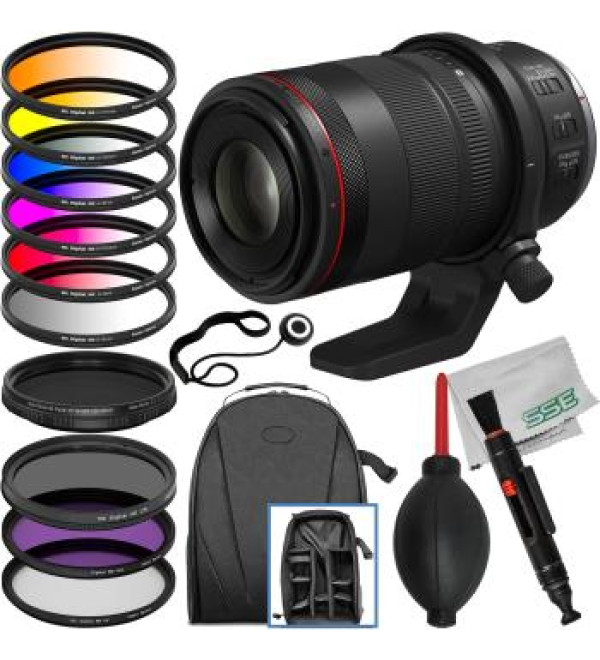 Canon RF 100mm f/2.8L Macro IS USM Lens with Essential Accessory Bundle: Variable Neutral Density Filter (ND2-ND400), 6PC Gradual Color Filter Kit, Water Resistant Backpack & Much More
