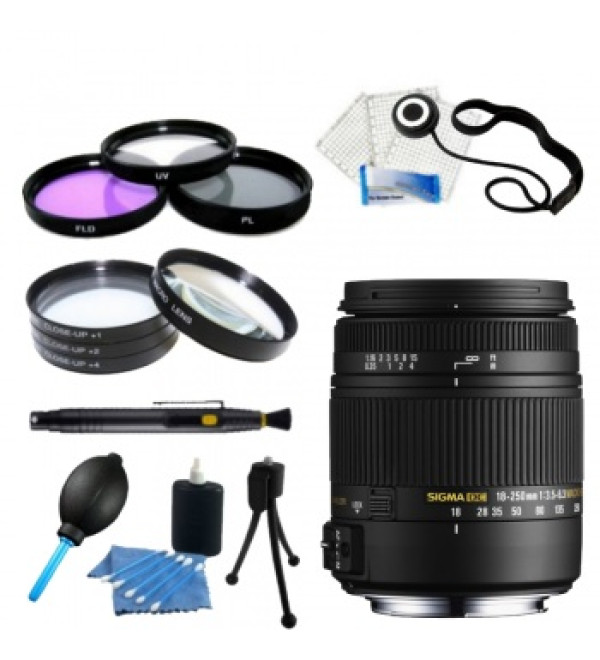 Sigma 18-250mm f/3.5-6.3 DC OS HSM Autofocus Zoom Lens For Pentax Cameras + Accessory Bundle
