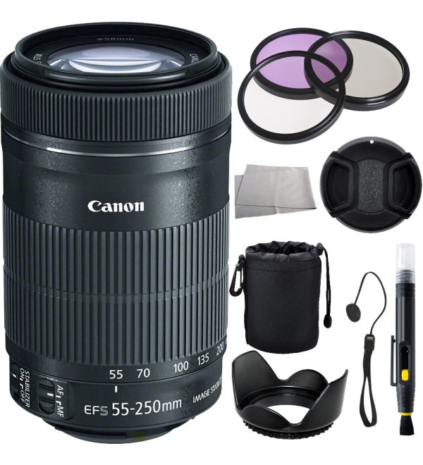 Canon EF-S 55-250mm f/4-5.6 IS STM Lens + Accessory Bundle