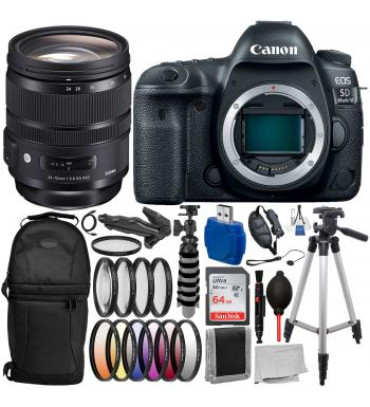 Canon EOS 5D Mark IV DSLR Camera with Sigma 24-70mm HSM Art Lens for Canon EF: 17 PC Professional Bundle Deal