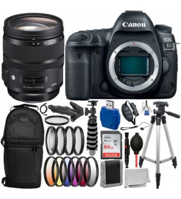 Canon EOS 5D Mark IV DSLR Camera with Sigma 24-70mm HSM Art Lens for Canon EF: 17 PC Professional Bundle Deal