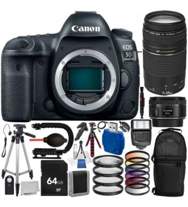 Canon EOS 5D Mark IV DSLR Camera (Body Only)  Canon EF 50mm Lens  Canon EF 75-300mm USM Lens Accessory Bundle