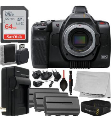 Blackmagic Design Pocket Cinema Camera 6K G2 - Includes: SanDisk 64 Ultra Memory Card + 2X Seller Replacement Batteries + Cleaning Essentials + More