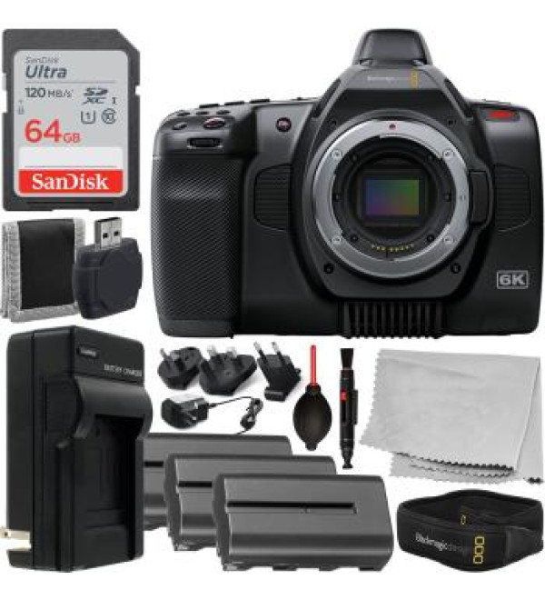 Blackmagic Design Pocket Cinema Camera 6K G2 - Includes: SanDisk 64 Ultra Memory Card + 2X Seller Replacement Batteries + Cleaning Essentials + More