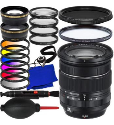 FUJIFILM XF 16-80mm f/4 R OIS WR Lens + 0.43x Wide-Angle Lens Attachment with Detachable Macro, Variable Neutral Density Filter (ND2 - ND400), Protective UV Filter & Much More(23pc Bundle)