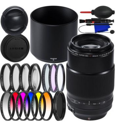 FUJIFILM XF 80mm f/2.8 R LM OIS WR Macro Lens + Variable Neutral Density Filter (ND2-ND400), 4PC Macro Close-Up Filter Kit, 6PC Gradual Color Filter Kit & Much More (24pc Bundle)