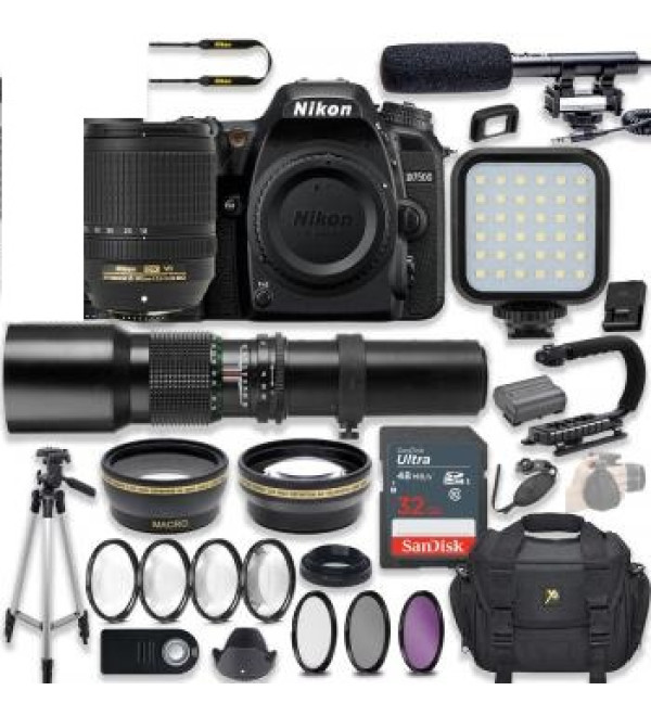 Nikon D7500 DSLR Camera - 1581 with 18-140mm - 2213 and 500mm Lenses Professional Accessory Bundle