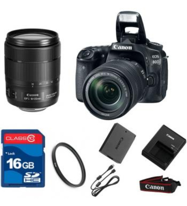 Canon EOS 80D DSLR + 18-135mm IS USM Lens + Basic Bundle