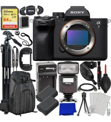 Sony a7 IV Mirrorless Camera (Body Only) with Advanced Accessory Bundle: SanDisk 64GB Extreme Pro SDXC, 2x Extended Life Batteries (2500mAh) & Much More (28pc Bundle)