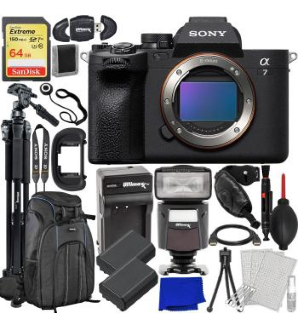 Sony a7 IV Mirrorless Camera (Body Only) with Advanced Accessory Bundle: SanDisk 64GB Extreme Pro SDXC, 2x Extended Life Batteries (2500mAh) & Much More (28pc Bundle)