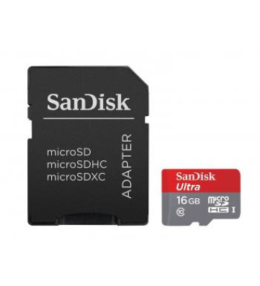 SanDisk Ultra 16GB Ultra Micro SDHC UHS-I/Class 10 Card with Adapter (SDSQUNC-016G-GN6MA)