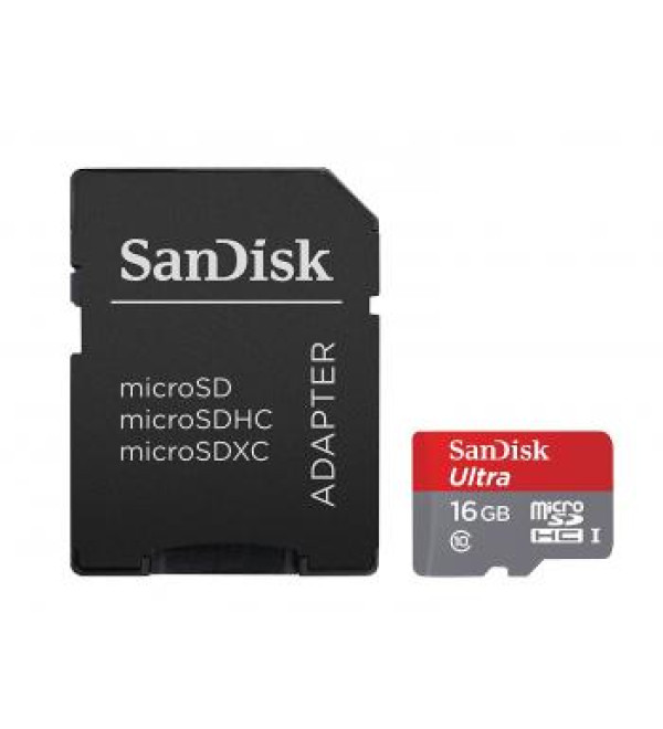 SanDisk Ultra 16GB Ultra Micro SDHC UHS-I/Class 10 Card with Adapter (SDSQUNC-016G-GN6MA)