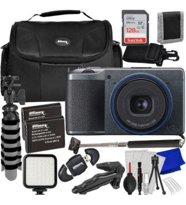 Ricoh GR IIIx Urban Edition Digital Camera with Advanced Bundle: + SanDisk 128GB Ultra SDXC Memory Card, 2x Replacement Batteries, LED Light Kit & Much More (22pc Bundle)