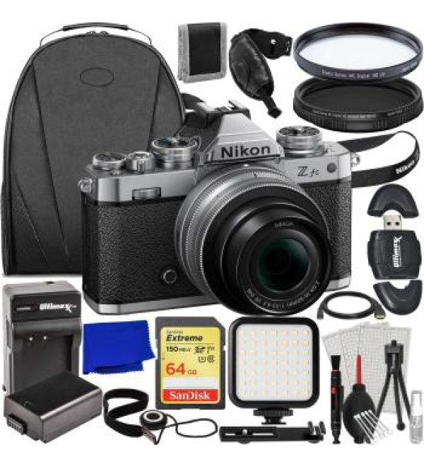 Nikon Zfc (Silver) with 16-50mm Lens & Essential Accessory Bundle: SanDisk 64GB Extreme SDXC, Spare Battery, Variable Neutral Density Filter (ND2-ND400) & More (25pc Bundle)