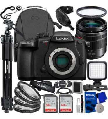Panasonic Lumix GH5 II Mirrorless Camera with 12-60mm f/3.5-5.6 Lens + 2X SanDisk 64GB Ultra Memory Cards, Water-Resistant Camera Backpack, Lightweight 72â€ Tripod & Much More (32pc Bundle)