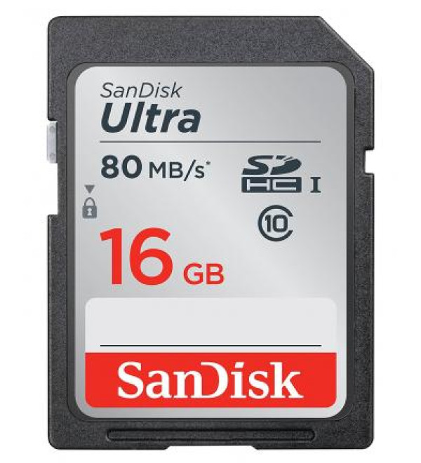 SanDisk 16GB Ultra Class 10 SDHC UHS-I Memory Card Up to 80MB, Grey/Black (SDSDUNC-016G-GN6IN)