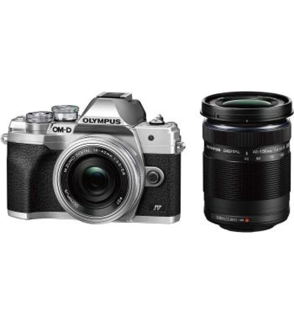 Olympus OM-D E-M10 Mark IV Mirrorless Camera with 14-42mm EZ Lens (Silver) & ED 40-150mm f/4-5.6 R Lens (Black)