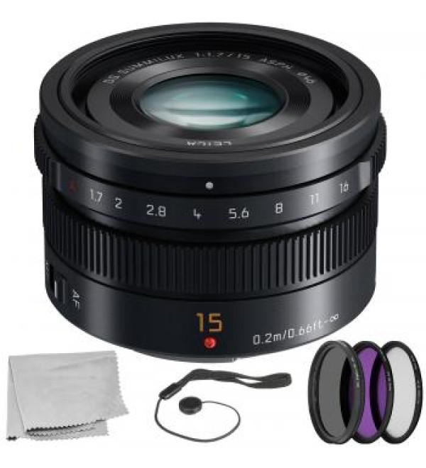 Panasonic Leica DG Summilux 15mm f/1.7 ASPH. Lens with 5 Piece Essentials Accessory Kit