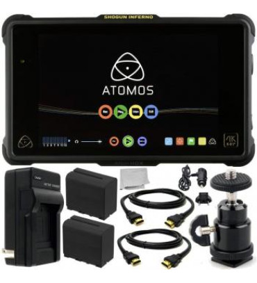 Atomos Shogun Inferno 7" 4K HDMI/Quad 3G-SDI/12G-SDI Recording Monitor 9PC Accessory Kit. Includes 2 Replacement F970 Batteries, AC/DC Rapid Home & Travel Charger, 2 HDMI Cables, More