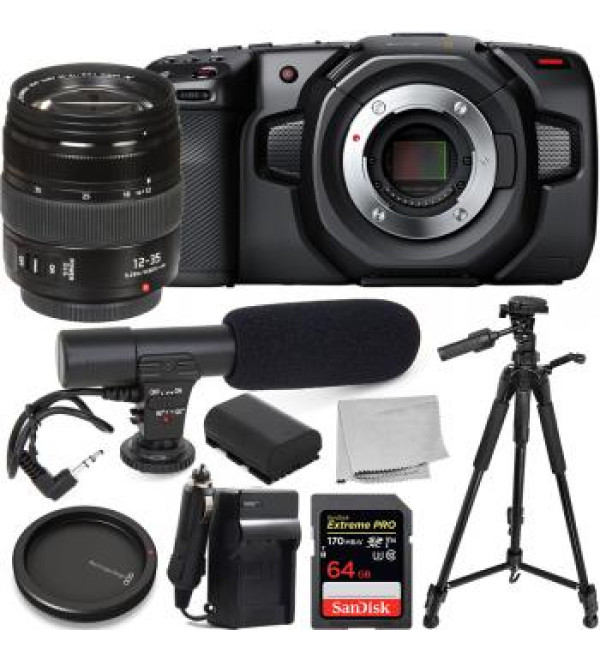 Blackmagic Design Pocket Cinema Camera 4K - CINECAMPOCHDMFT4K with Panasonic Lumix G X Vario 12-35mm Lens - H-HSA12035 and Essential Bundle