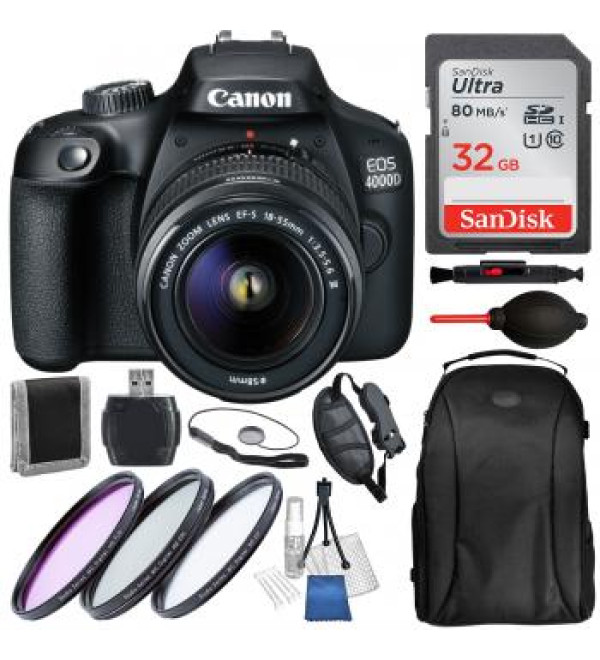 Canon EOS 4000D with EF-S 18-55mm f/3.5-5.6 III and Accessory Bundle