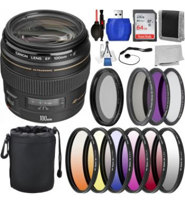 Canon EF 100mm f/2 USM Lens - 2518A003 with Deluxe Lens Bundle