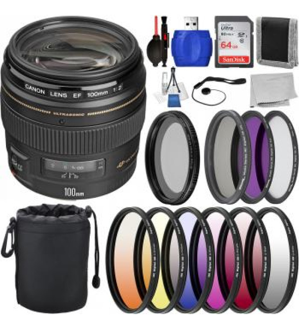 Canon EF 100mm f/2 USM Lens - 2518A003 with Deluxe Lens Bundle