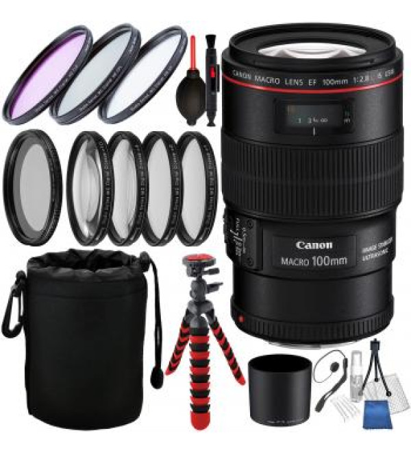 Canon EF 100mm f/2.8L Macro IS USM Lens with Accessory Bundle