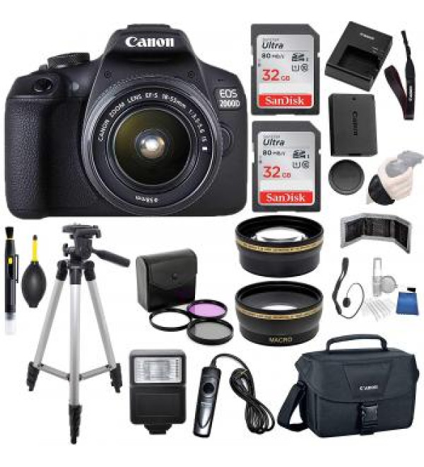 Canon EOS 2000D (Rebel T7) Digital SLR Camera with 18-55mm Prime Lens Bundle