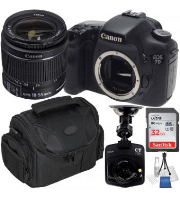 Canon EOS 7D Digital SLR Camera with 18-55mm f/3.5-5.6 IS II Lens and Accessory Bundle Plus FREE Car Dash Cam