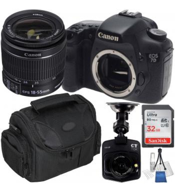 Canon EOS 7D Digital SLR Camera with 18-55mm f/3.5-5.6 IS II Lens and Accessory Bundle Plus FREE Car Dash Cam