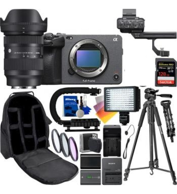 Sony FX3 Full-Frame Cinema Camera with Sigma 28-70mm f/2.8 DG DN Contemporary Lens for Sony E and 21pc Deluxe Video Accessory Bundle. Bundle Includes SanDisk 128GB Extreme Pro Memory Card.