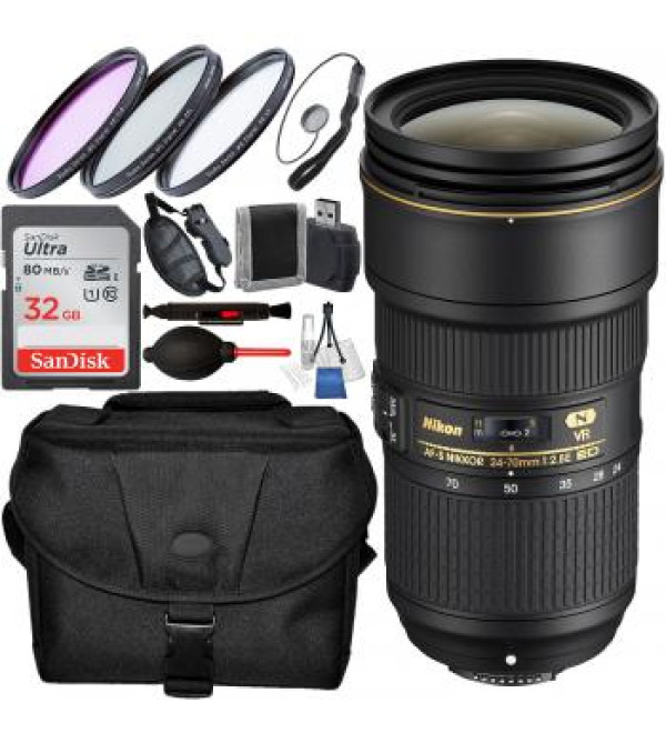 Nikon AF-S NIKKOR 24-70mm f/2.8E ED VR Lens - 20052 and Accessory Bundle