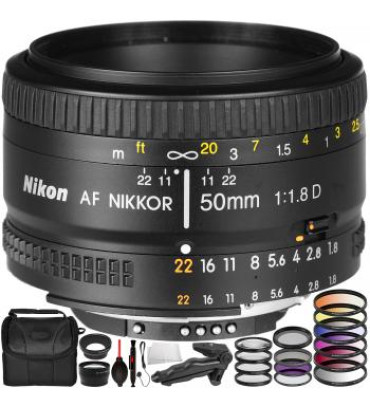 Nikon AF NIKKOR 50mm f/1.8D Lens with Accessory Bundle