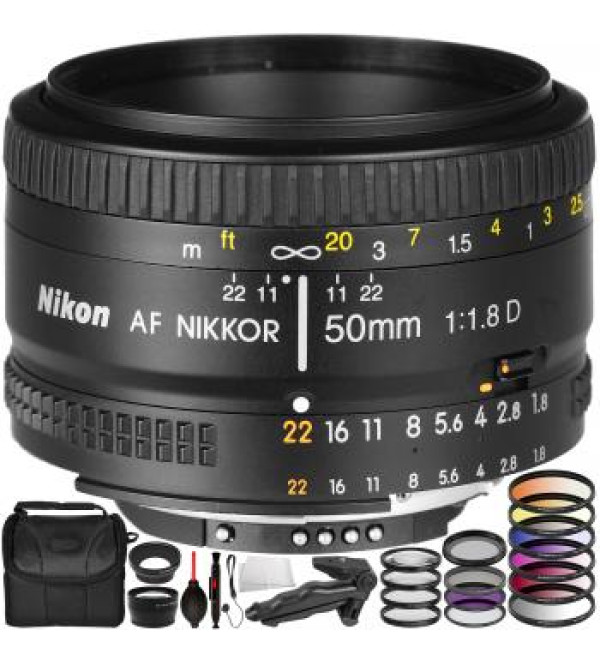 Nikon AF NIKKOR 50mm f/1.8D Lens with Accessory Bundle