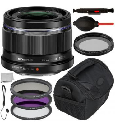 Olympus M.Zuiko Digital 25mm f/1.8 Lens (Black) with Accessory Bundle