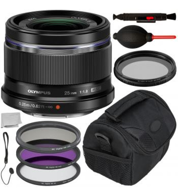 Olympus M.Zuiko Digital 25mm f/1.8 Lens (Black) with Accessory Bundle